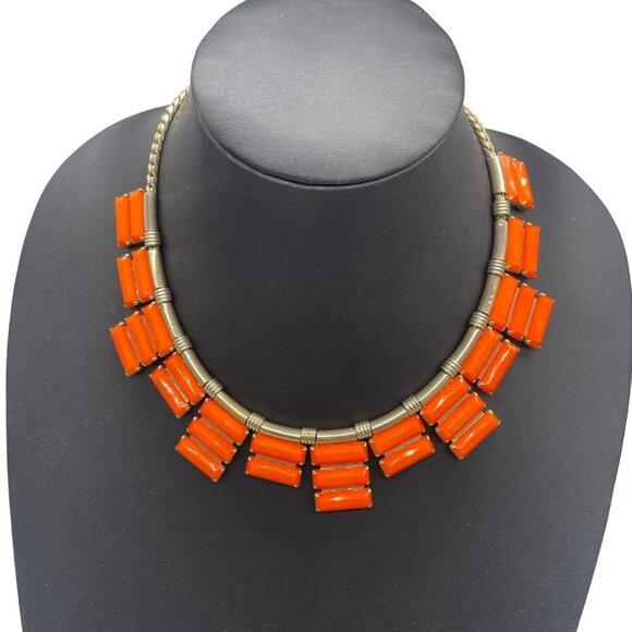 Orange Crystal Choker Statement Necklace Gold Tone Boho Party Trible Glam - Picture 1 of 6